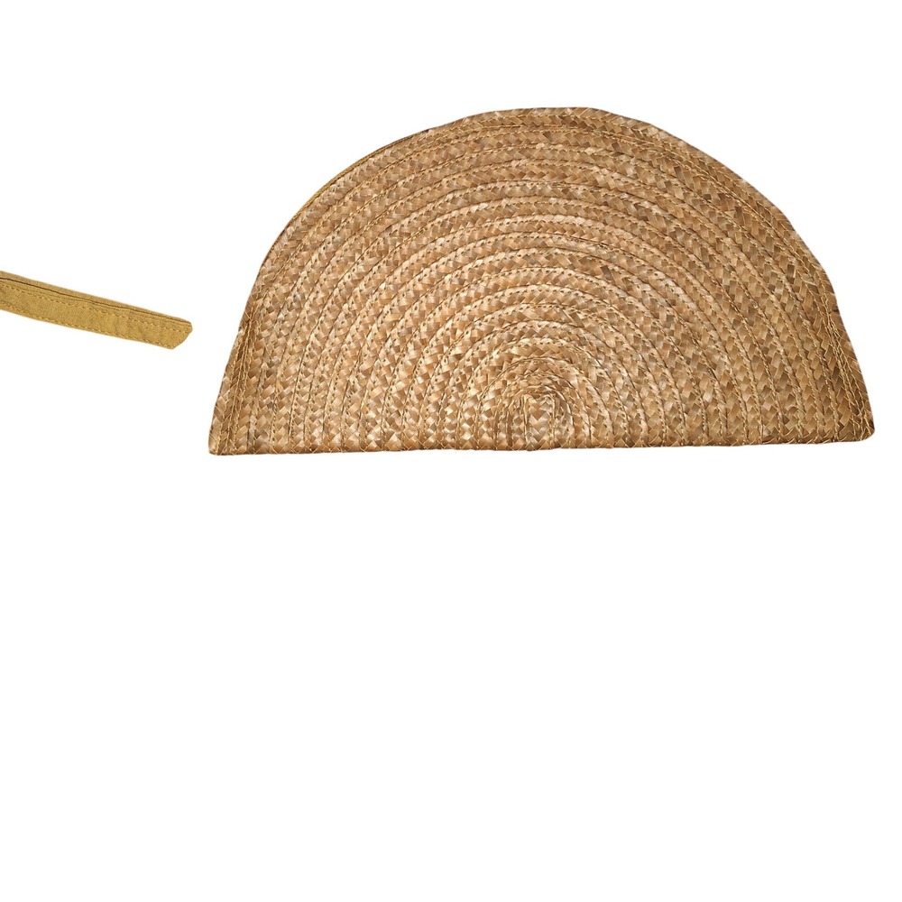 Natural Woven Straw Half Moon Clutch Bag Tan Boho Summer Travel Wristlet